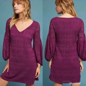 Maeve by Anthropologie "Laila" Purple Crochett Overlay Knit Dress size X-Small